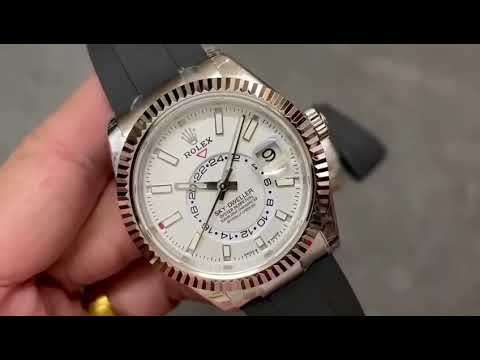 Noob Factory Rolex Sky-Dweller 336239-0003 42mm White Gold Rubber Strap White Dial
