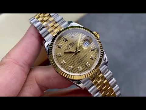 VS Factory Rolex Datejust 126233-0045 36mm Half Yellow Gold Diamond Fluted Motif Champagne Dial