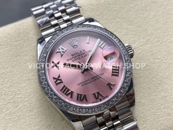 8+ Factory Counterweigh Rolex Datejust 278384RBR-0024 31mm Diamond White Gold Bezel Full 904L Roman Numerals Pink Dial Jubilee