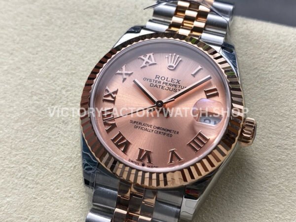 8+ Factory Counterweight Rolex Datejust 278271-0006 31mm  Half Rose Gold Roman Numerals Pink Red Dial Jubilee