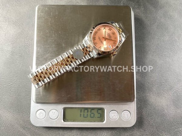 8+ Factory Counterweight Rolex Datejust 278271-0006 31mm  Half Rose Gold Roman Numerals Pink Red Dial Jubilee