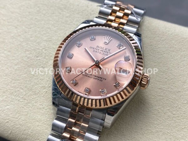 8+ Factory Counterweight Rolex Datejust 278271-0024 31mm  Half Rose Gold Diamond Pink Red Dial Jubilee