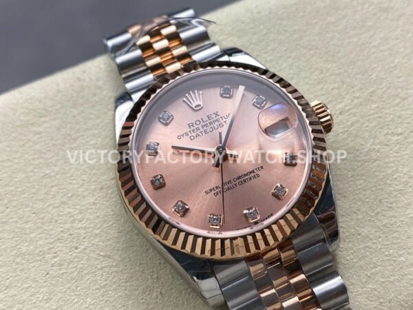 8+ Factory Counterweight Rolex Datejust 278271-0024 31mm  Half Rose Gold Diamond Pink Red Dial Jubilee