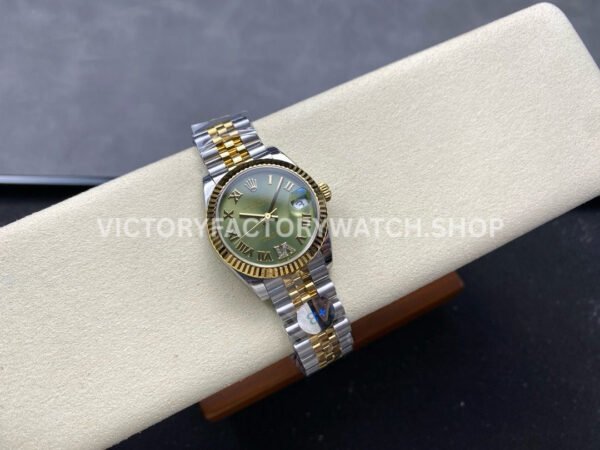 8+ Factory Counterweight Rolex Datejust 278273-0016 31mm Half Yellow Gold Roman Numerals Diamond Green Dial Jubilee  Brand : Rolex