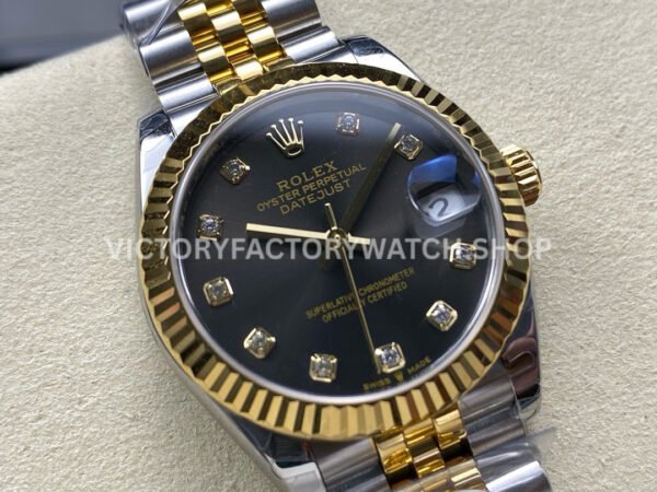 8+ Factory Counterweight Rolex Datejust 278273-0022 31mm Half Yellow Gold Diamond Dark Grey Dial Jubilee