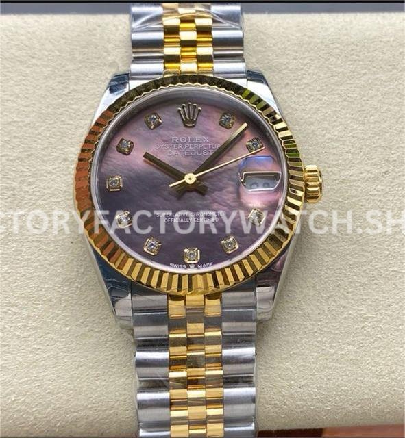 8+ Factory Counterweight Rolex Datejust 278273-0024 31mm  Half Yellow Gold Diamond Mother Of Pearl Dial Jubilee
