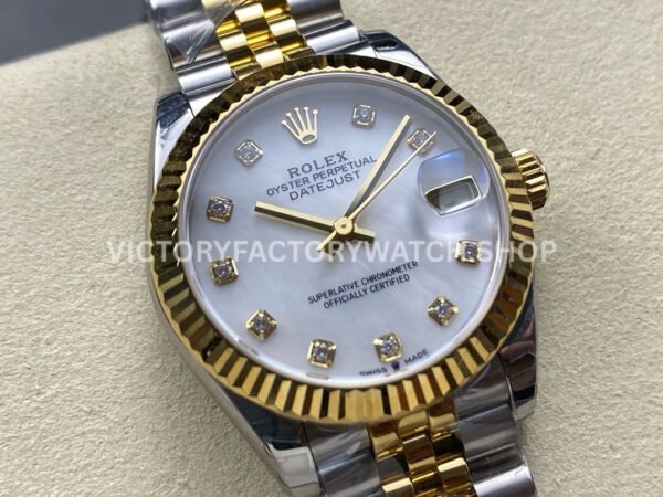 8+ Factory Counterweight Rolex Datejust 278273-0028 31mm Half Yellow Gold Diamond Mother Of Pearl Dial Jubilee