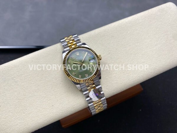 8+ Factory Counterweight Rolex Datejust 278273-0030 31mm Half Yellow Gold Diamond Green Dial Jubilee