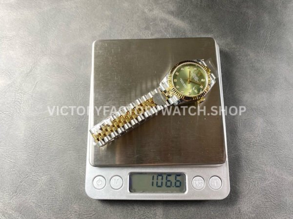 8+ Factory Counterweight Rolex Datejust 278273-0030 31mm Half Yellow Gold Diamond Green Dial Jubilee