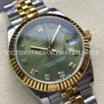 8+ Factory Counterweight Rolex Datejust 278273-0030 31mm Half Yellow Gold Diamond Green Dial Jubilee