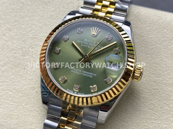 8+ Factory Counterweight Rolex Datejust 278273-0030 31mm Half Yellow Gold Diamond Green Dial Jubilee