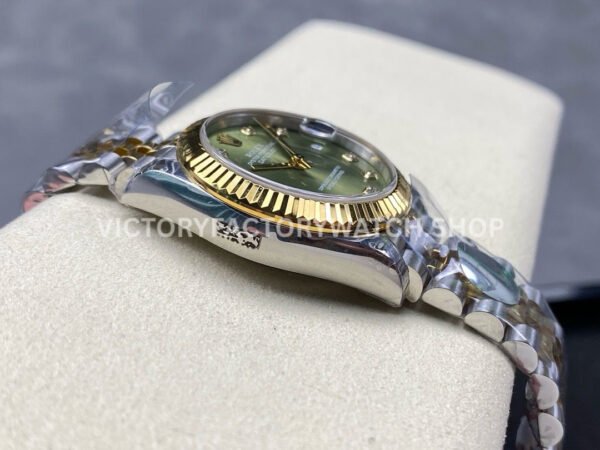 8+ Factory Counterweight Rolex Datejust 278273-0030 31mm Half Yellow Gold Diamond Green Dial Jubilee