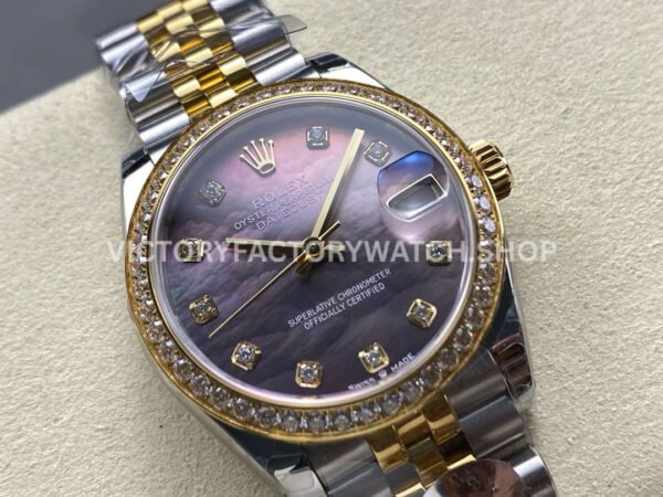 8+ Factory Counterweight Rolex Datejust 278383RBR-0024 31mm Diamond Yellow Gold Bezel Half Yellow Gold Diamond Mother Of Pearl Dial Jubilee