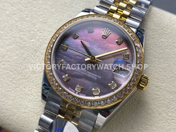 8+ Factory Counterweight Rolex Datejust 278383RBR-0024 31mm Diamond Yellow Gold Bezel Half Yellow Gold Diamond Mother Of Pearl Dial Jubilee