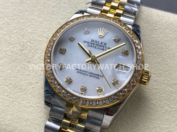 8+ Factory Counterweight Rolex Datejust 278383RBR-0028 31mm Diamond Yellow Gold Bezel Half Yellow Gold Diamond Mother Of Pearl Dial Jubilee