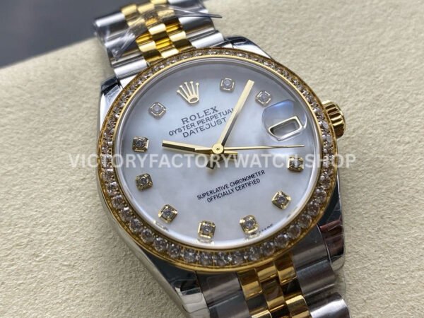 8+ Factory Counterweight Rolex Datejust 278383RBR-0028 31mm Diamond Yellow Gold Bezel Half Yellow Gold Diamond Mother Of Pearl Dial Jubilee