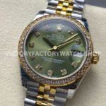 8+ Factory Counterweight Rolex Datejust 278383RBR-0030 31mm Diamond Yellow Gold Bezel Half Yellow Gold Diamond Green Dial Jubilee
