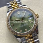 8+ Factory Counterweight Rolex Datejust 278383RBR-0030 31mm Diamond Yellow Gold Bezel Half Yellow Gold Diamond Green Dial Jubilee