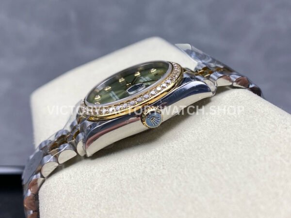 8+ Factory Counterweight Rolex Datejust 278383RBR-0030 31mm Diamond Yellow Gold Bezel Half Yellow Gold Diamond Green Dial Jubilee