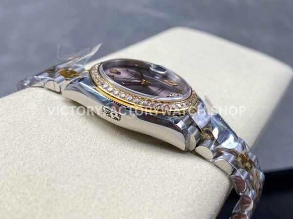 8+ Factory Counterweight Rolex Datejust 278383RBR 31mm Diamond Yellow Gold Bezel Half Yellow Gold Roman Numerals Diamond Pink Dial Jubilee