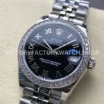 8+ Factory Counterweight Rolex Datejust 278384RBR-0002 31mm Diamond White Gold Bezel Full 904L Roman Numerals Black Dial Jubilee