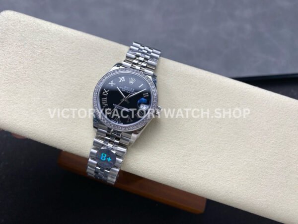 8+ Factory Counterweight Rolex Datejust 278384RBR-0002 31mm Diamond White Gold Bezel Full 904L Roman Numerals Black Dial Jubilee