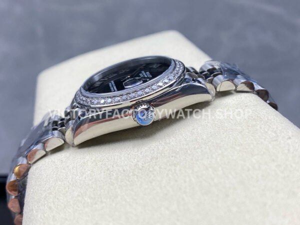 8+ Factory Counterweight Rolex Datejust 278384RBR-0002 31mm Diamond White Gold Bezel Full 904L Roman Numerals Black Dial Jubilee