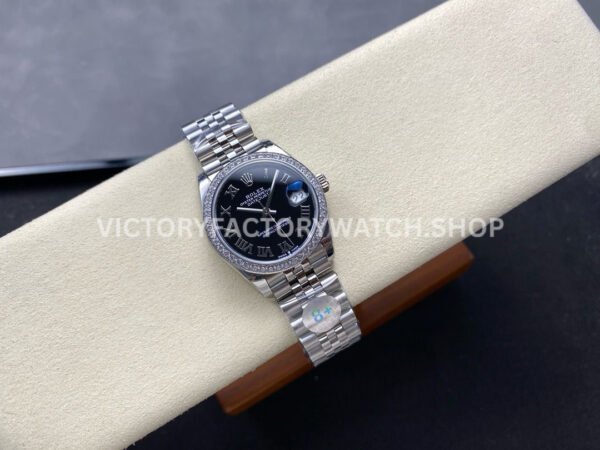 8+ Factory Counterweight Rolex Datejust 278384RBR-0002 31mm Diamond White Gold Bezel Full 904L Roman Numerals Black Dial Jubilee
