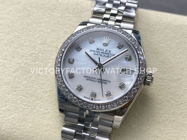 8+ Factory Counterweight Rolex Datejust 278384RBR-0008 31mm Diamond White Gold Bezel Full 904L Diamond Mother Of Pearl Dial Jubilee
