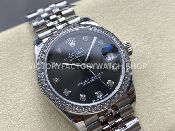 8+ Factory Counterweight Rolex Datejust 278384RBR-0010 31mm Diamond White Gold Bezel Full 904L Diamond Grey Dial Jubilee
