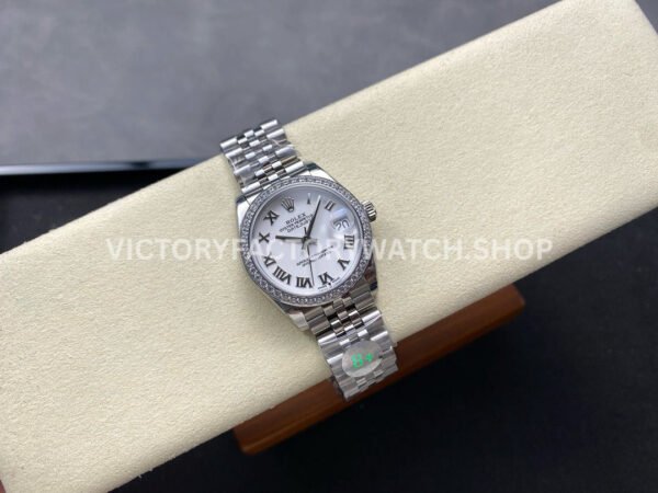 8+ Factory Counterweight Rolex Datejust 278384RBR-0014 31mm Diamond White Gold Bezel Full 904L Roman Numerals White Dial Jubilee