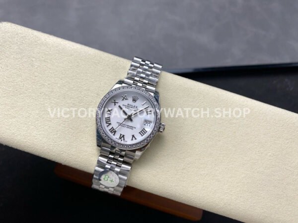 8+ Factory Counterweight Rolex Datejust 278384RBR-0014 31mm Diamond White Gold Bezel Full 904L Roman Numerals White Dial Jubilee