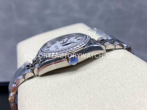 8+ Factory Counterweight Rolex Datejust 278384RBR-0014 31mm Diamond White Gold Bezel Full 904L Roman Numerals White Dial Jubilee