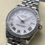 8+ Factory Counterweight Rolex Datejust 278384RBR-0014 31mm Diamond White Gold Bezel Full 904L Roman Numerals White Dial Jubilee