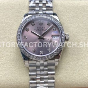 8+ Factory Counterweight Rolex Datejust 278384RBR-0036 31mm Diamond White Gold Bezel Full 904L Diamond Pink Dial Jubilee