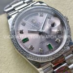 8+ Factory Counterweight Rolex Day-Date 118346-0084 36mm Diamond Platinum Bezel Full Platinum Diamond Mope Baguette Diamond Pink Dial