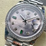 8+ Factory Counterweight Rolex Day-Date 118346-0084 36mm Diamond Platinum Bezel Full Platinum Diamond Mope Baguette Diamond Pink Dial