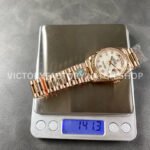 8+ Factory Counterweight Rolex Day-Date 128235-0029 36mm Full Rose Gold Diamond Mope Baguette Diamond Mother Of Pearl Dial