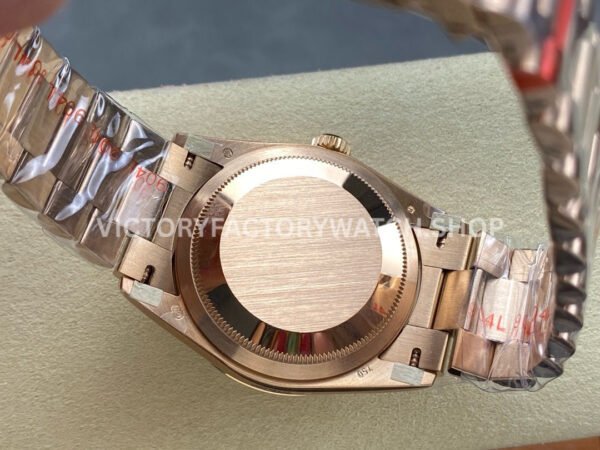 8+ Factory Counterweight Rolex Day-Date 128235-0029 36mm Full Rose Gold Diamond Mope Baguette Diamond Mother Of Pearl Dial