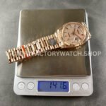 8+ Factory Counterweight Rolex Day-Date 128235-0039 36mm Full Rose Gold Baguette Diamond Rose Gold Dial