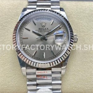 8+ Factory Counterweight Rolex Day-Date 128236-0001 36mm Full Platinum Silver Dial
