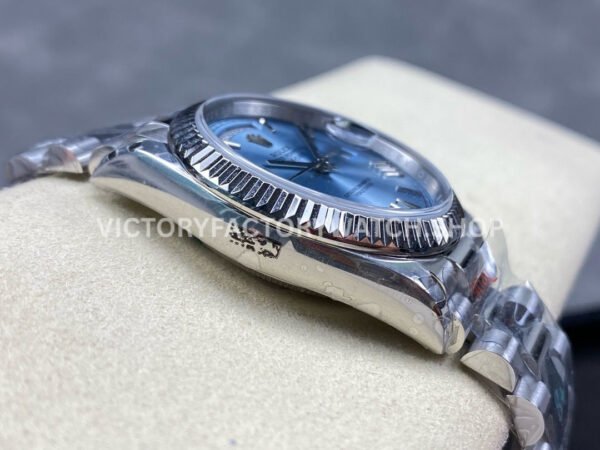 8+ Factory Counterweight Rolex Day-Date 128236-0018 36mm Full Platinum Roman Numerals Ice Blue Dial