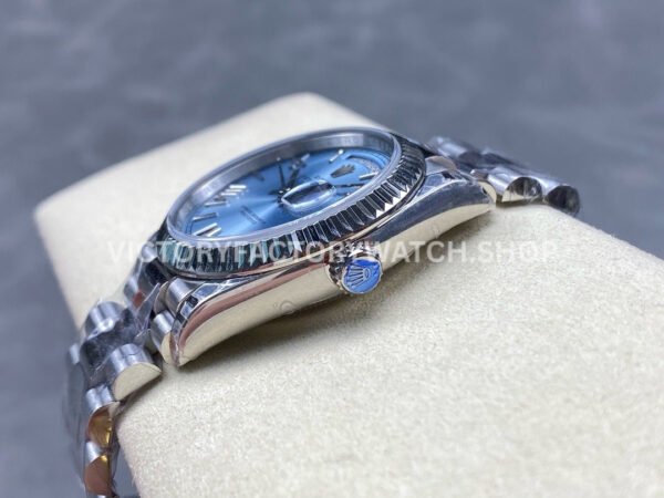 8+ Factory Counterweight Rolex Day-Date 128236-0018 36mm Full Platinum Roman Numerals Ice Blue Dial