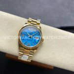 8+ Factory Counterweight Rolex Day-Date 128238-0071 36mm Full Yellow Gold Roman Numerals Diamond Blue Dial