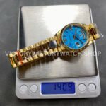 8+ Factory Counterweight Rolex Day-Date 128238-0071 36mm Full Yellow Gold Roman Numerals Diamond Blue Dial