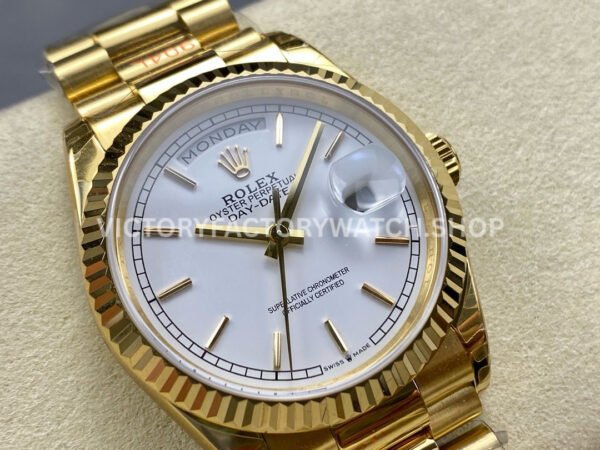 8+ Factory Counterweight Rolex Day-Date 128238-0081 36mm Full Yellow Gold White Dial