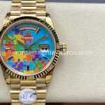 8+ Factory Counterweight Rolex Day-Date 128238-0106 36mm Full Yellow Gold Color Baguette Puzzle Blue Dial