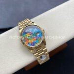 8+ Factory Counterweight Rolex Day-Date 128238-0106 36mm Full Yellow Gold Color Baguette Puzzle Blue Dial