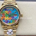 8+ Factory Counterweight Rolex Day-Date 128238-0106 36mm Full Yellow Gold Color Baguette Puzzle Blue Dial