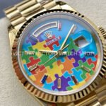 8+ Factory Counterweight Rolex Day-Date 128238-0106 36mm Full Yellow Gold Color Baguette Puzzle Blue Dial